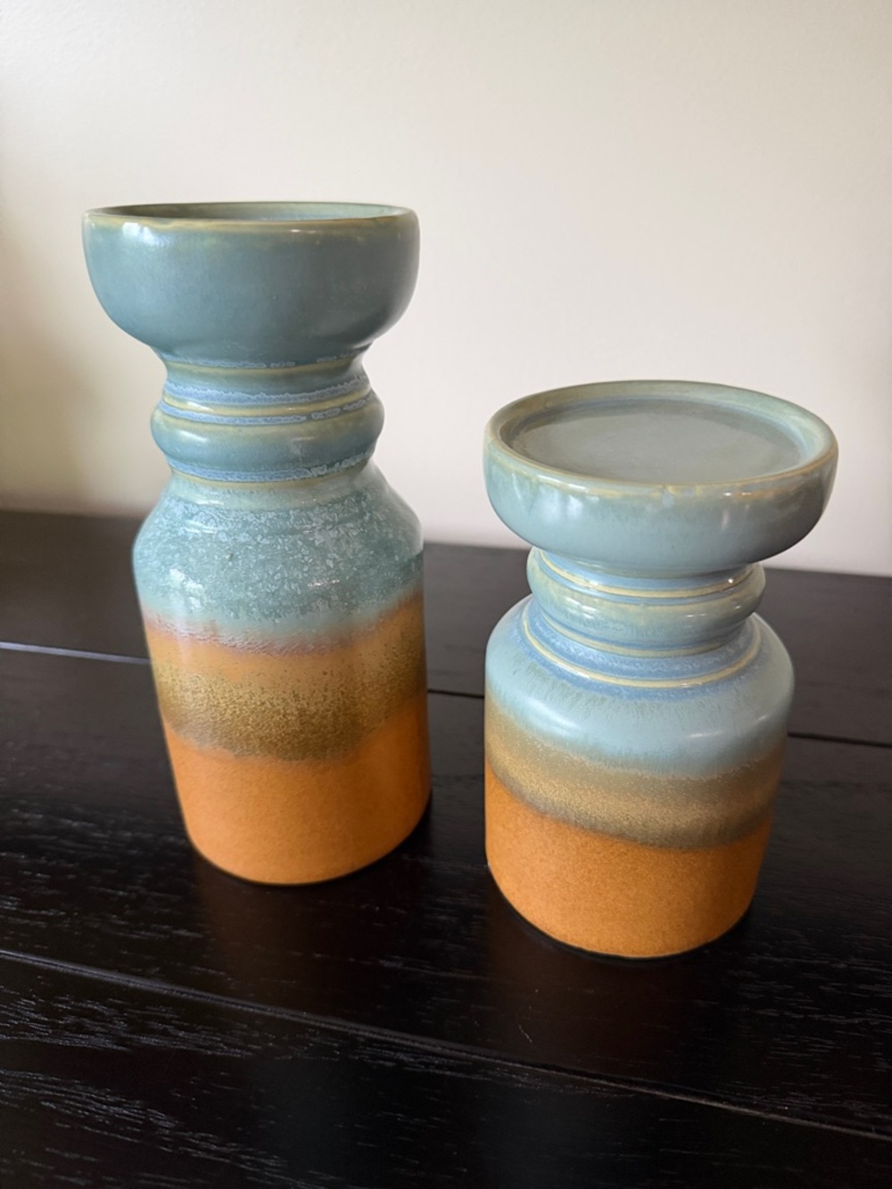 Glazed Ceramic Two-Piece Pillar Candle Holders-NWT